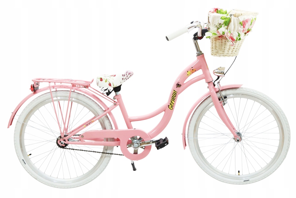PIĘKNY RÓŻOWY ROWER MIEJSKI DZIEWCZĘCY 24 " CALE dla dziewczynki 1-BIEGOWY